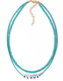 Fashion Blue Beaded Beads Alphabet Double Necklace