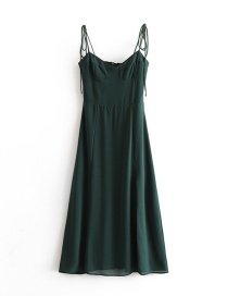 Fashion Dark Green High Waist Side Split Hem Lace Up Dress