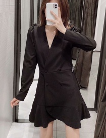 Fashion Black Button Cross V-neck Dress