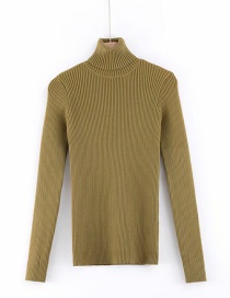 Fashion Olive Green Turtleneck Leak-finger Knitted Sweater