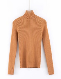 Fashion Autumn Yellow Turtleneck Leak-finger Knitted Sweater