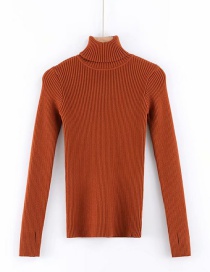 Fashion Caramel Colour Turtleneck Leak-finger Knitted Sweater