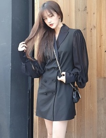 Fashion Black Double-breasted Suit With Mesh Stitching Sleeves