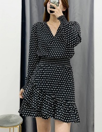 Fashion Black Flower Print V-neck Dress