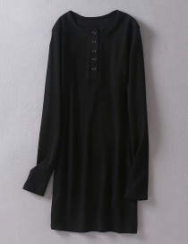 Fashion Black Single-breasted Threaded Dress