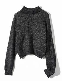 Fashion Dark Gray Turtleneck Short Knitted Sweater