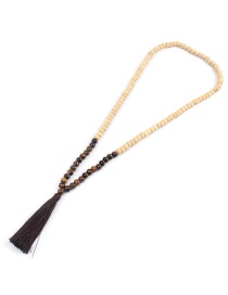 Fashion Brown Wooden Beads Agate Gem Tassel Necklace
