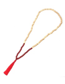 Fashion Red Wooden Beads Agate Gem Tassel Necklace