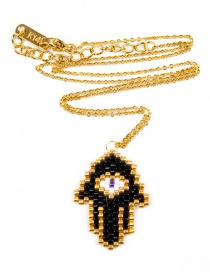 Fashion Black Woven Rice Beads Eye Palm Necklace