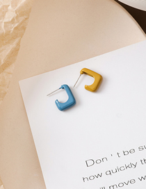 Fashion Blue + Yellow  Silver Pin Contrast Color Square U-shaped Earrings
