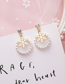 Fashion Pearl Ring  Silver Needle Full Diamond Snowflake Pearl Earrings
