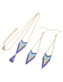 Fashion Suit Blue Rice Beads Woven Geometric Pattern Earrings Necklace