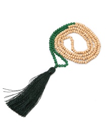 Fashion Dark Green Natural Stone Beaded Beads Tassel Necklace 6mm