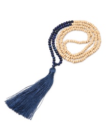 Fashion Navy Natural Stone Beaded Beads Tassel Necklace 6mm