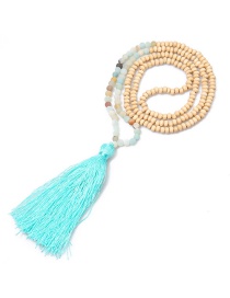 Fashion Blue + Color Natural Stone Beaded Beads Tassel Necklace 6mm