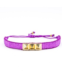 Purple Electroplated Rivet Beaded Woven Bracelet