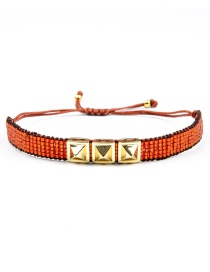Orange Electroplated Rivet Beaded Woven Bracelet