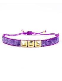 Deep Purple Electroplated Rivet Beaded Woven Bracelet