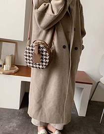 Oblique Khaki Woolen Portable Contrast Shoulder Crossbody Bag