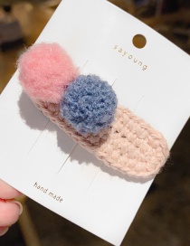 Pink Colored Hair Ball Hair Clip Knitted Woolen Hairpin  Alloy