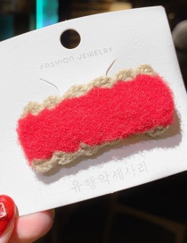 Red Beige Lace Plush Children's Hair Clips  Alloy