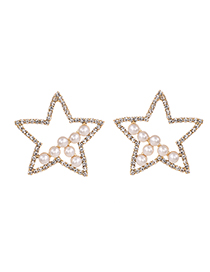 Fashion Gold Alloy Diamond-studded Five-pointed Star Stud Earrings