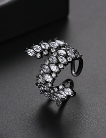 Fashion Gun Black Copper Inlaid Zirconium Opening Ring