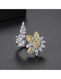 Fashion Platinum Copper Inlaid Zirconium Flower Opening Ring