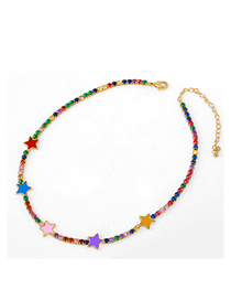 Fashion Color Drip Oil Five-pointed Star Set With Colored Diamond Necklace