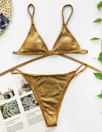 Fashion Local Gold Pit Straps Split Swimsuit