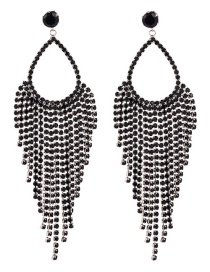 Fashion Black Alloy Diamond-studded Double Heart-shaped Tassel Earrings
