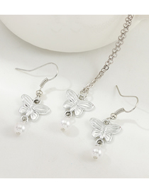 Fashion White K Butterfly Necklace Pearl Earring Set