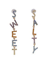 Fashion Color Alphabet Asymmetric Diamond Stud Earrings