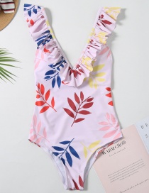 Fashion Foundation Leaves V-neck Triangle Print Backless One-piece Swimsuit