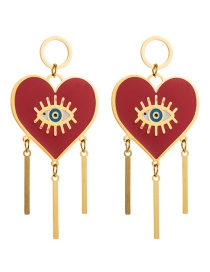 Fashion Red Heart-shaped Stainless Steel Drip Oil Tassel Earrings