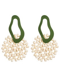 Fashion Green Round Hollow Wood Bead Stud Earrings