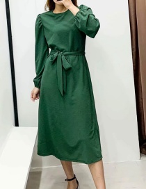 Fashion Dark Green Knit Dress With Belt