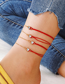 Fashion Red Multilayer Heart Shaped Anklet With Diamonds 4-piece Set