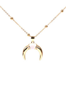 Fashion White Oil Drop Bead Chain Crescent Diamond Necklace