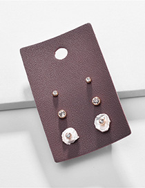 Fashion Beige Pearl Shell Diamond Stud Earring Set
