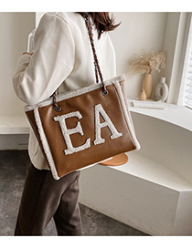 Fashion Yellow-brown Plush Letter Chain Shoulder Bag
