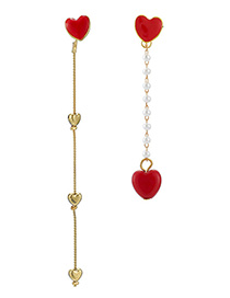 Fashion Red Pearl Irregular Love Earrings