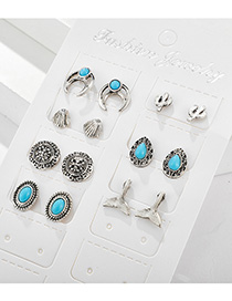 Fashion Silver Sapphire Fishtail Crescent Cactus Scallop Earrings Set