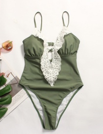 Fashion Green Lace Open Chest Piece Swimwear