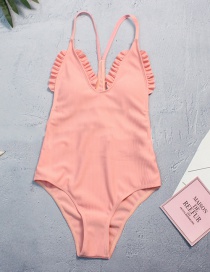 Fashion Pink Bubble Cloth Pleated Lace One-piece Swimwear