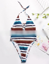 Fashion Color Open Chest Leak Back Stripe Printed Conjoined Swimwear