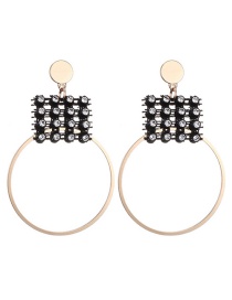 Fashion Golden Geometric Circle Diamond Earrings