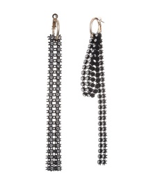 Fashion Black Metal And Diamond Tassel Irregular Earrings