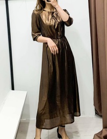 Fashion Golden Brown Metal Fluffy Cropped Sleeve Dress