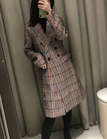 Fashion Red Bar Checked Double-breasted Coat